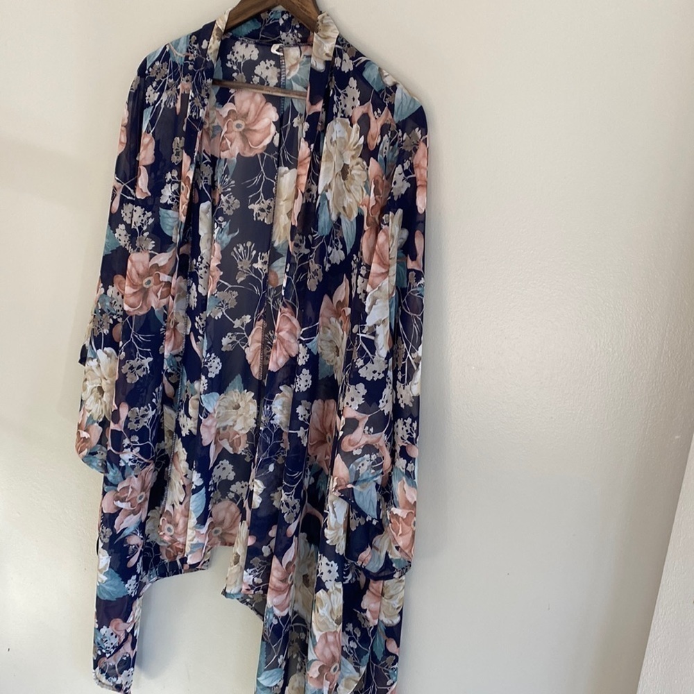 PinkBlush Womens OS Floral Kimono Cardigan Jacket Pink and Blue Light Flowy